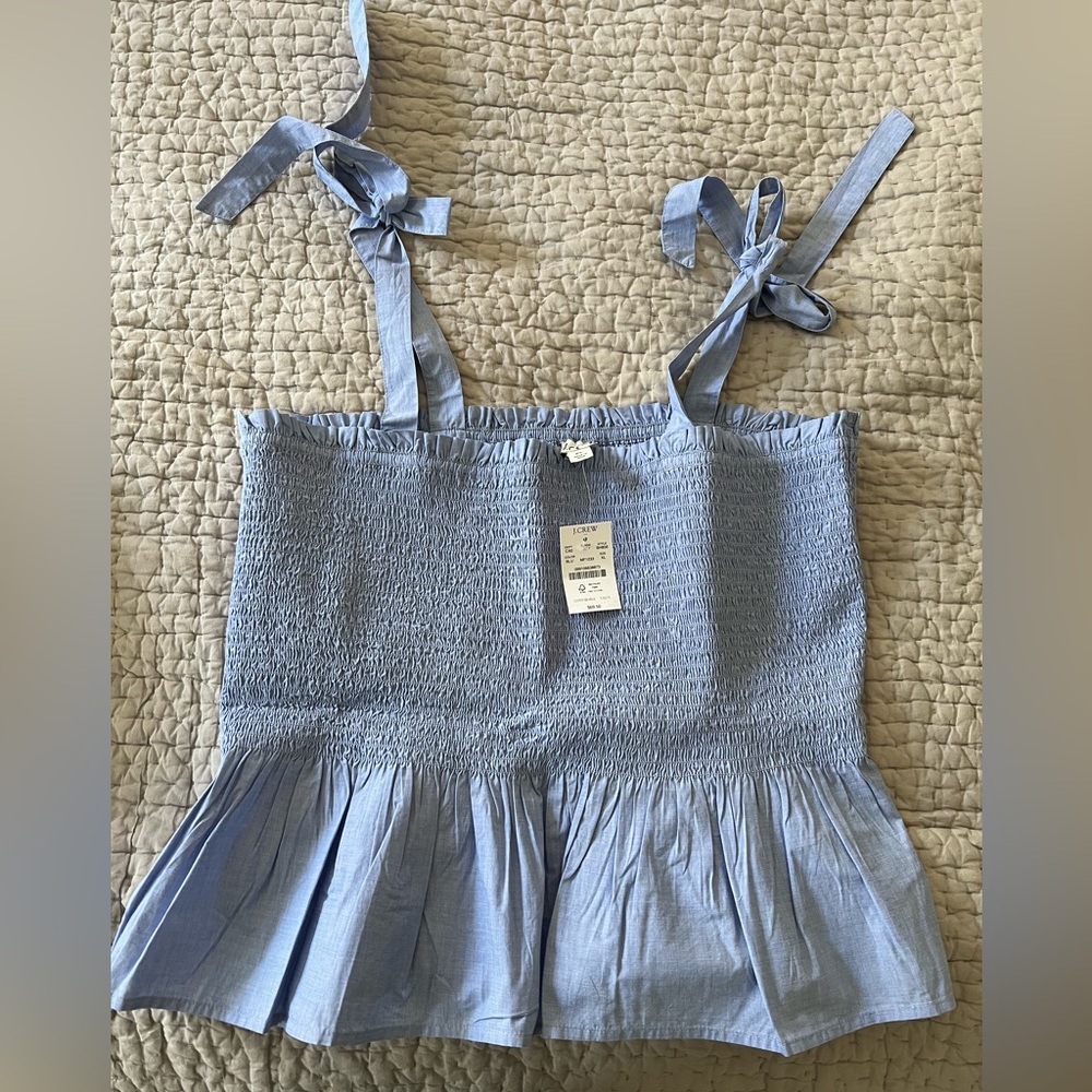 J. Crew Smocked Blue Square neck top XL NWT